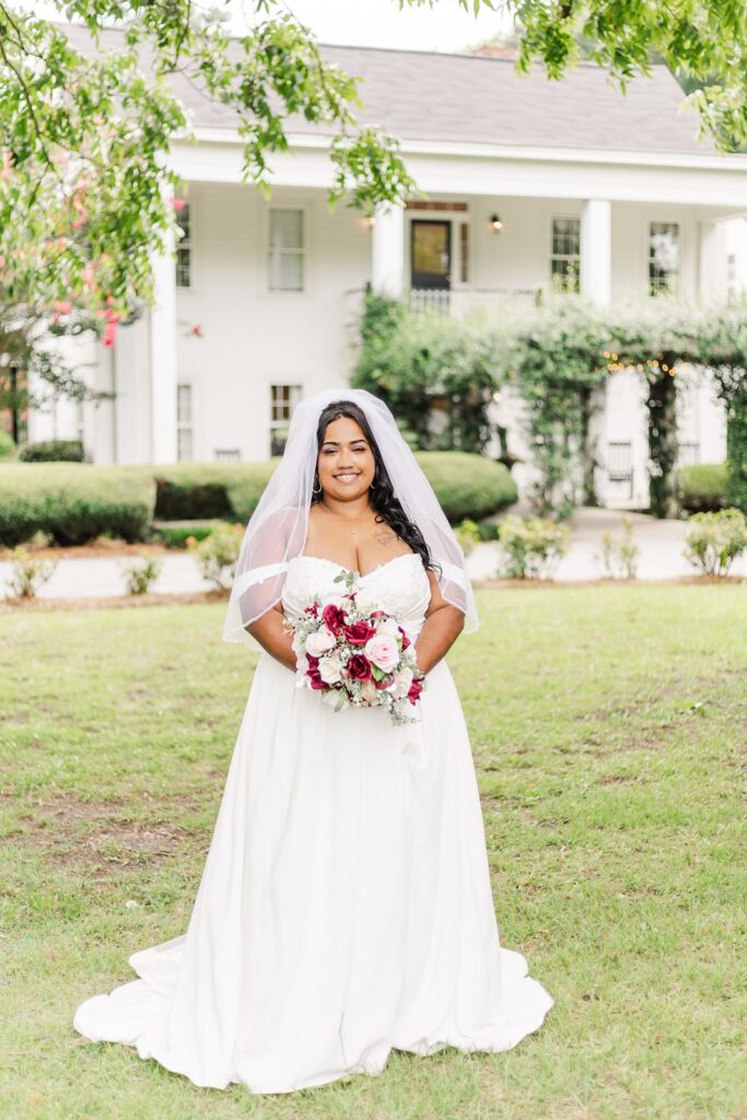 The Corley Mill House wedding bridal portrait in front of the house